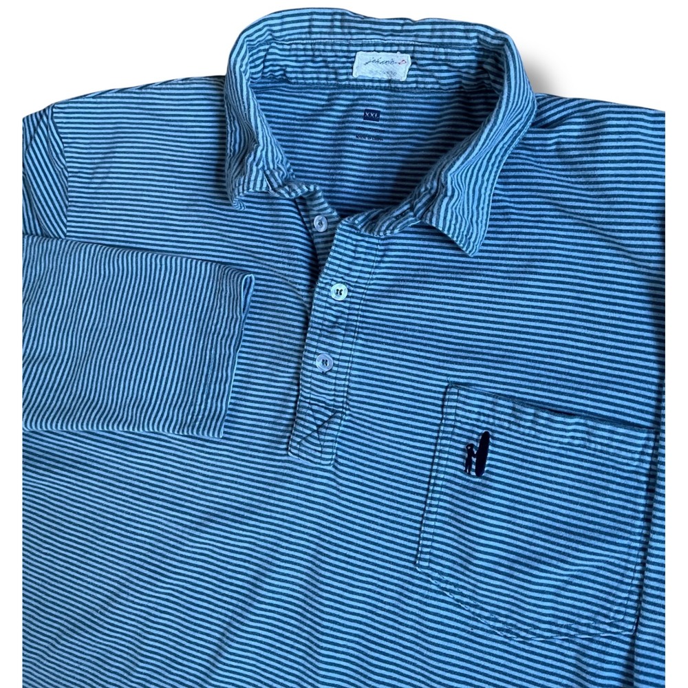 Johnnie-O Mens XXL Blue Striped Long Sleeve Polo Shirt Cotton Surfer Logo Pocket